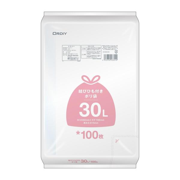 他サイト： オルディ ごみ袋 結びひも付き 30L 半透明 100枚入 ギリギリまで物を入れられる 1枚ずつ取り出しやすい 持ち運び便利 収納袋 DT-の商品画像