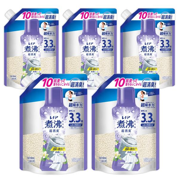 他サイト： レノア 煮沸レベル消臭 抗菌ビーズ 消臭+防カビ クリーンフレッシュ 詰め替え 1,410mL×5袋 大容量 ケース品 柔軟剤と一緒に使っての商品画像