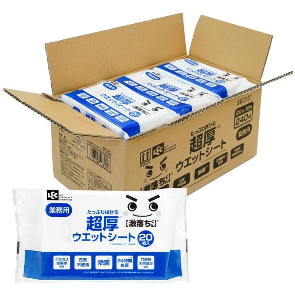 他サイト： レック 業務用 激落ちくん 超厚 ウェットシート 20枚入?12個 (240枚) フローリングシート/アルカリ電解水 使用/除菌/抗菌の商品画像