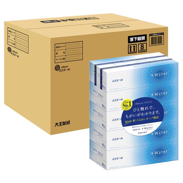 他サイト： エリエール ティッシュ プラスウォーター(+Water) 180組×50箱 (5箱×10パック) パルプ100% ケース販売の商品画像