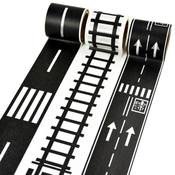 AGM65 自分で道をつくれる 道路柄 マスキングテープ 3本セット 道路 滑走路 線路 おもちゃ 遊び インテリア
