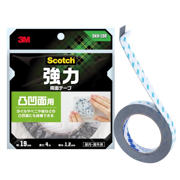 スリーエム(3M) 3M 両面テープ 強力 凸凹面用 幅19mm 長さ4m スコッチ SKH-19R セミロング タイル べニア板