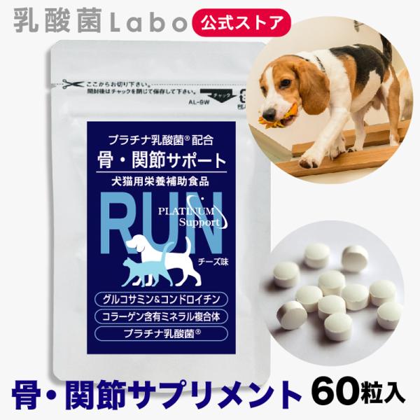 犬 関節 サプリ RUN ラン プロテタイト グルコサミン コンドロイチン ビタミンD3 プラチナ乳酸菌 口腔 炎症 ひざ 骨 皮膚 被毛 免疫 腸活 サポート 60粒入×1