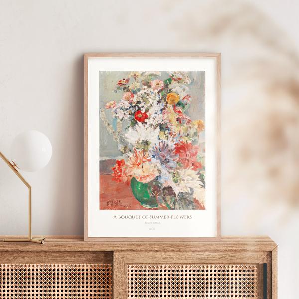 アートポスター アウグスト・リーガー 夏の花の花束 絵画 名画 静物画 おしゃれ キャンバスパネル アートパネル インテリア AP208