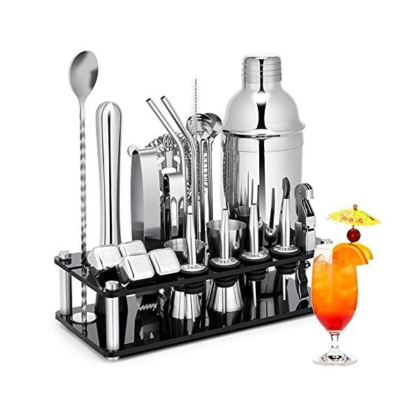 Jigger Premium Stainless Bar Cocktail Shaker Kit Gift Set with Mason Jar Spoon 