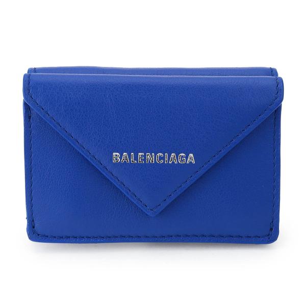 美品 希少カラー！バレンシアガ 3つ折り財布 デカロゴ 青 レザー ロゴ型押し 極美品 BALENCIAGA バレンシアガ グラフィティ 三つ折り財布