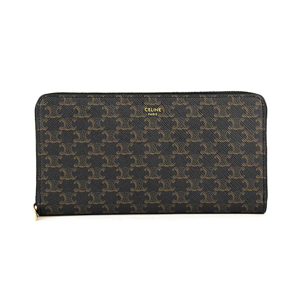 極美品 セリーヌ 長財布 オーガナイザー 黒マカダム トリオンフ 黒 ブラウン CELINE 【新品同様・未使用】CELINE セリーヌ マカダム 二つ折り長財布