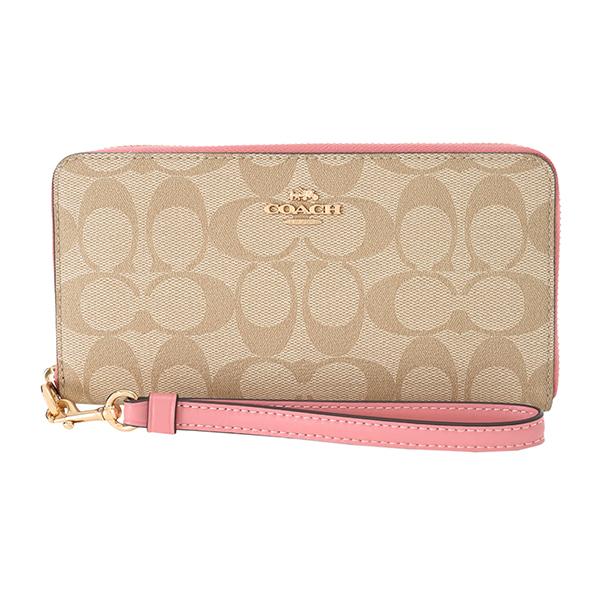 COACH 長財布 ベージュ/ピンク 並行輸入品:アウトレット品 COACH（コーチ） 財布 レディース ラウンドファスナー長財布