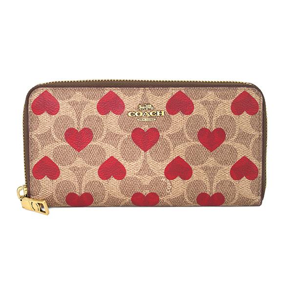 コーチ 長財布(ラウンドファスナー) ブラウン 茶 レッド 赤 COACH