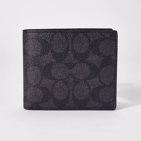 並行輸入 コーチ 2つ折り財布 COACH シグネチャーキャンバス CY394 QBMI5 メンズ ダークグレー 爆買