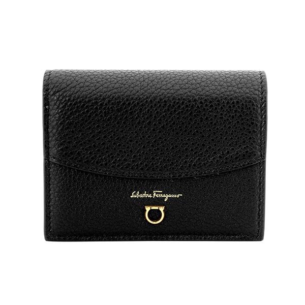 【美品】Ferragamo フェラガモ　レザー二つ折り財布　ガンチーニ　黒 FERRAGAMO（フェラガモ） 並行輸入 2つ折り財布 ガンチーニ 220260