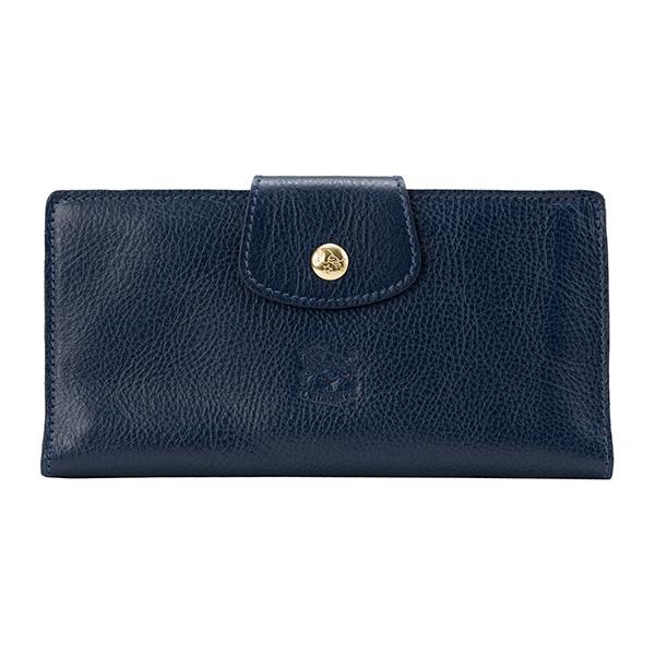 美品　現行　イルビゾンテ　ウォレット　Wホック　ネイビー イルビゾンテ がま口 財布 ネイビー 二つ折り Wホック レザー 革 (IL