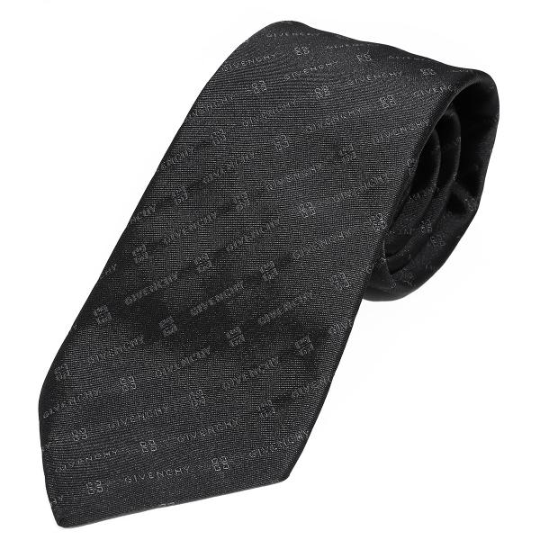 【現行】美品 GIVENCHY ジャガード 4Gロゴ ストライプ ネクタイ 黒 現行】美品 GIVENCHY ジャガード 4Gロゴ ストライプ ネクタイ 黒
