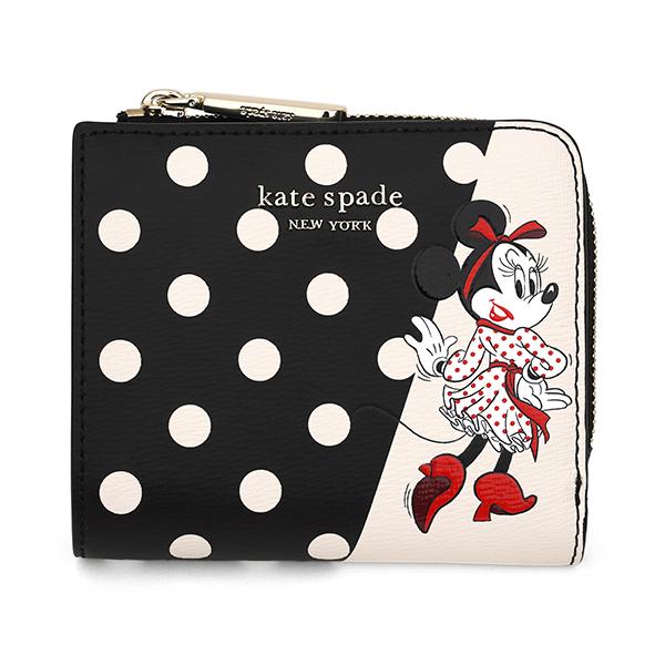 驚きの価格 ポルカドット ミニーマウス コラボ ディズニー Pvc Katespade 財布 ケイトスペード 水玉 代引無料 即日発送 Outlet 10倍 人気 正規 送料無料 新品 Pwr ブランド ブラックマルチ コンパクト財布 二つ折り バイフォールド ジップ L字 スモール