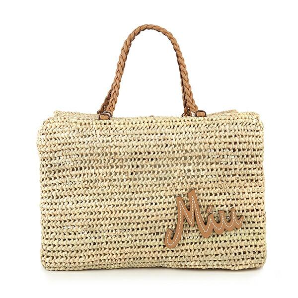 ピンク・ブルー ミュウミュウ トートバッグ ベージュ MIU MIU 5BG227