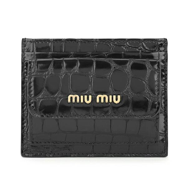 ミュウミュウ カードケース MIU MIU クロコダイル プリント レザー