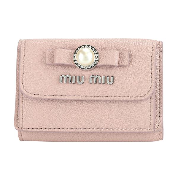 ミュウミュウ 3つ折り財布 MIU MIU マドラス パール 5MH021 2F3R F0D91