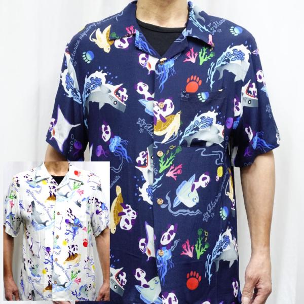 パンディエスタ PANDIESTA 総柄縮緬アロハシャツ 554208 アクアリウムパンダ アメカジ リゾート クールビズ
