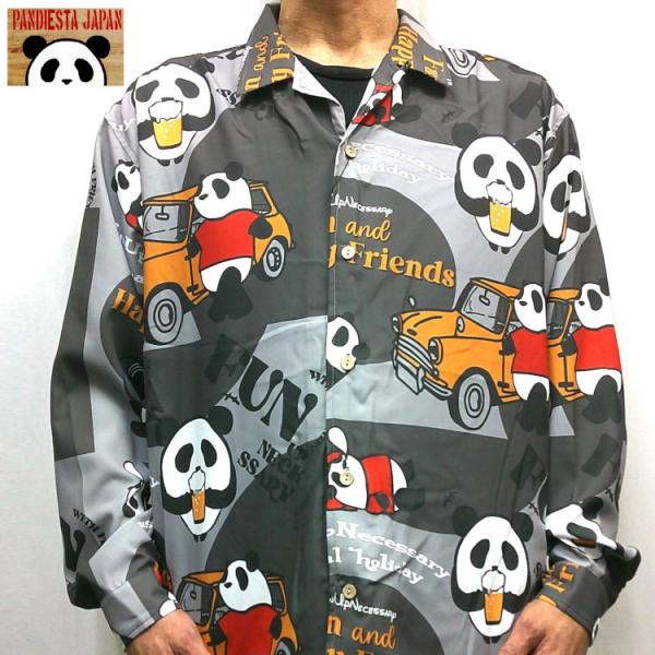 パンディエスタ PANDIESTA 長袖総柄オープンカラーシャツ 595321 BEER&CARS アメカジ パンダ