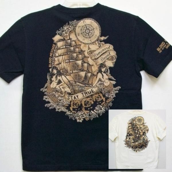 ブラッドメッセージ BLOOD MESSAGE半袖Tシャツ BLST-970 Ship＆Mermaid/ロック スカル タトゥー アメカジ バイカー