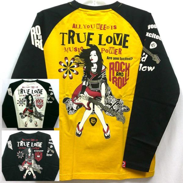 ピークドイエロー Peak'd Yellow 長袖T ロンT PYLT-243 ギター姉御 和柄 アメカジ お姉ちゃん ロック ストラト