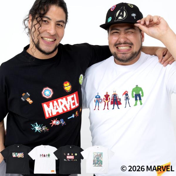 「MARVEL」 Tシャツ 半袖 メンズ 大きいサイズ ロゴプリント「アベンジャーズ」「マーベル」 サカゼン80周年記念 オリジナルデザイン
