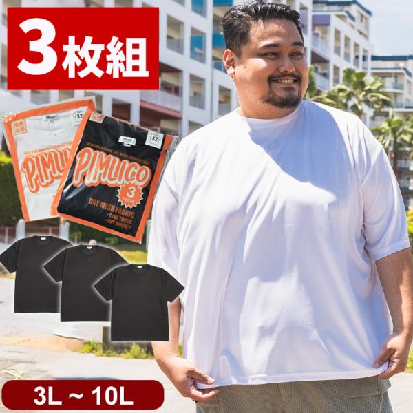 パックTシャツ 半袖 3枚セット 無地 メンズ 大きいサイズ 3Pセット パック入り DRY メッシュ クルーネック カットソー トップス ドライ 冷感 PIMLICO