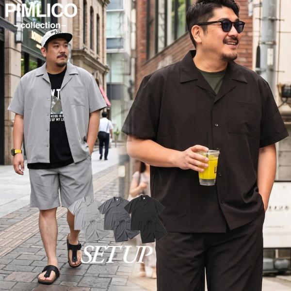 セットアップ 半袖シャツ ショートパンツ メンズ 大きいサイズ WEB限定 収納袋 半袖 開襟シャツ＆ショートパンツセット 上下セット シンプル ハーフパンツ