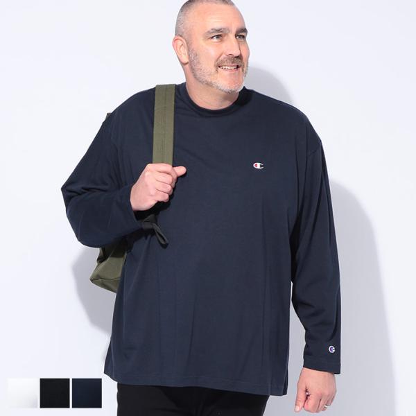チャンピオン Tシャツ 長袖 メンズ 大きいサイズ サステナブル USAコットン 100％ Cロゴ刺繍 クルーネック トップス ロンT インナー Champion
