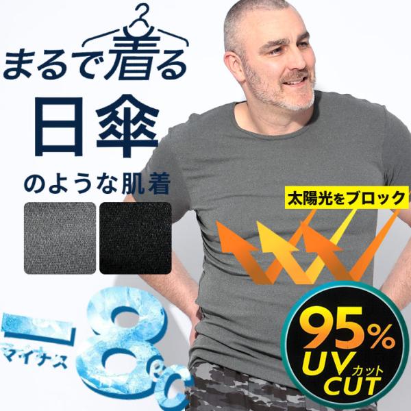 半袖 Tシャツ 大きいサイズ メンズ 着る日傘 95％UVカット 吸水速乾 クルーネック 肌着 下着 インナー アンダーウェア 春 夏