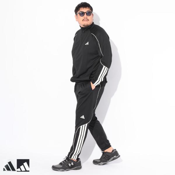 ブランド：adidas (アディダス)素材：(トップス)ポリエステル100％ (パンツ)ポリエステル100％生産国：中国仕様：トップス外側ポケット数×2つ / シングルジップ / パンツ外側ポケット数×2つ / ウエストゴム / 前閉じサイ...