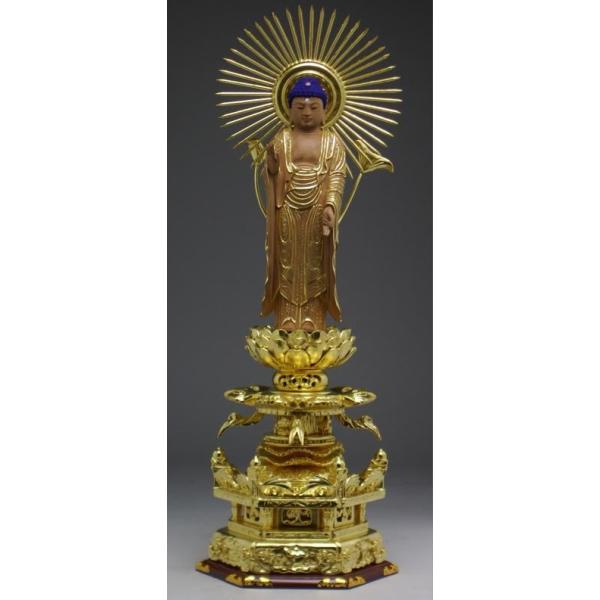 本白檀阿弥陀5号眼入金泥特別仕様（東用）純金箔ケマン六角台座仏像kun
