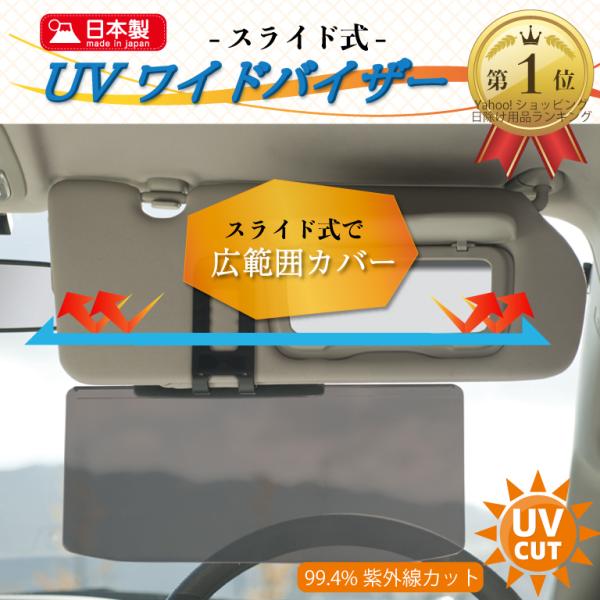 雑誌で大賞も受賞した安心の国産！幅広い車種でお使いいただける汎用のサンバイザーです。ワイドなスクリーンがさらにスライド式！圧倒的広範囲をこれ1枚でカバー出来ます。さらにこれかの季節気になる紫外線を、99.4%カット！（波長380-200nm...