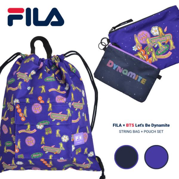 FILA �t�B�� BTS �h�e���N�c Let's Be DYNAMITE STRING BAG + POUCH SET �����b�N �i�b�v�T�b�N + �|�[�` �Z�b�g �m�x���e�B�t�� �o�[�Q��