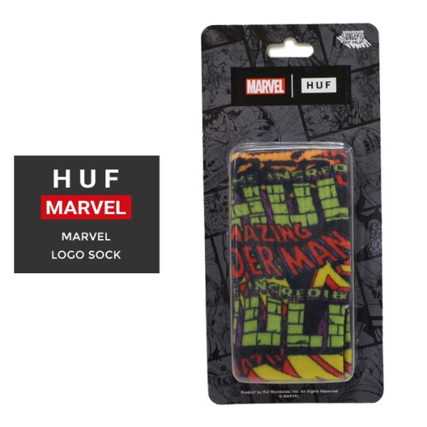 HUF × MARVEL �n�t × �}�[�x�� �\�b�N�X MARVEL LOGOS SOCK �C�� �����Y �X�P�[�g�\�b�N�X �N���[�\�b�N�X �}���` SK00717