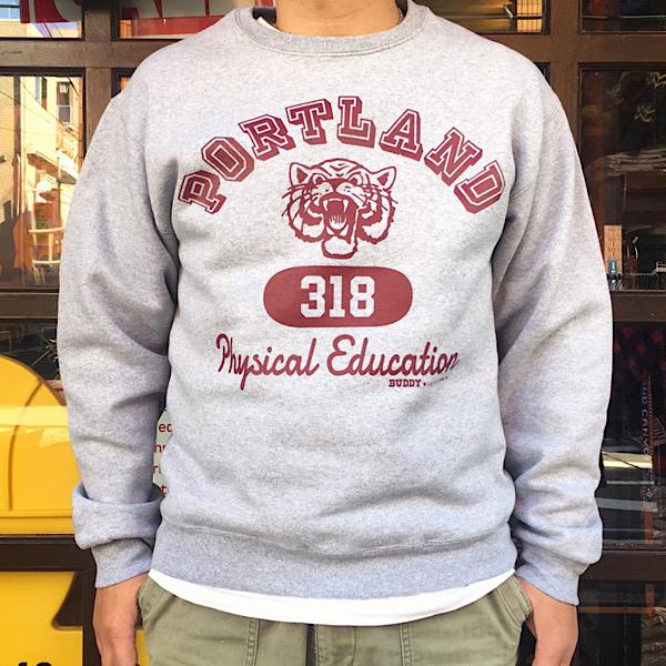 クルーネックスエット PORTLAND BUDDY オリジナル クルー スウェット グレー 12oz 裏起毛 アメカジ メンズ 長袖 丸首 トレーナー GRAY