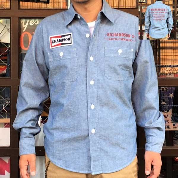 シャンブレーシャツ プリント入り RICHARDSON'S AUTO SERVICE