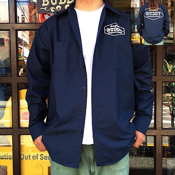 プリント入り ワークーシャツ ネイビー BUDDY オリジナル SPRINGFORD アメカジ メンズ 長袖 ワークシャツ REDKAP レッドキャップ