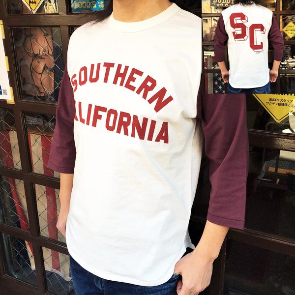 7分袖 Tシャツ Southern California ベースボールシャツ アルファベット プリント Buddy オリジナル 七分袖 アメカジ メンズ ホワイト マルーン エンジ Buddy U S Clothing 通販 Yahoo ショッピング