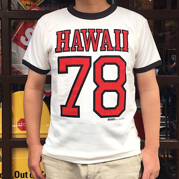 リンガーＴシャツ クルーネック ナンバリングTシャツ BUDDY オリジナル HAWAII 78 プリント入り 半袖 ハワイ メンズ レディース ユニセックス おしゃれ アメカジ