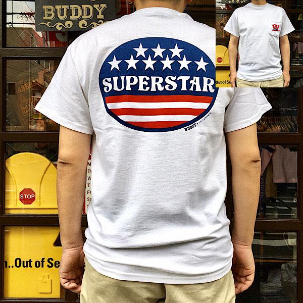 Tシャツ BUDDY オリジナル SUPERSTAR ポケットＴシャツ ポケット付きTシャツ  ポケT アメカジ BUDDY メンズ レディース 半袖 プリントTシャツ クルーネック