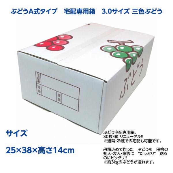 ぶどうA式タイプ　宅配専用箱　3.0サイズ 三色ぶどう（25×38×高さ14ｃｍ） 30枚/箱 リニューアル！！ ※通常・冷蔵での宅配も可能です。