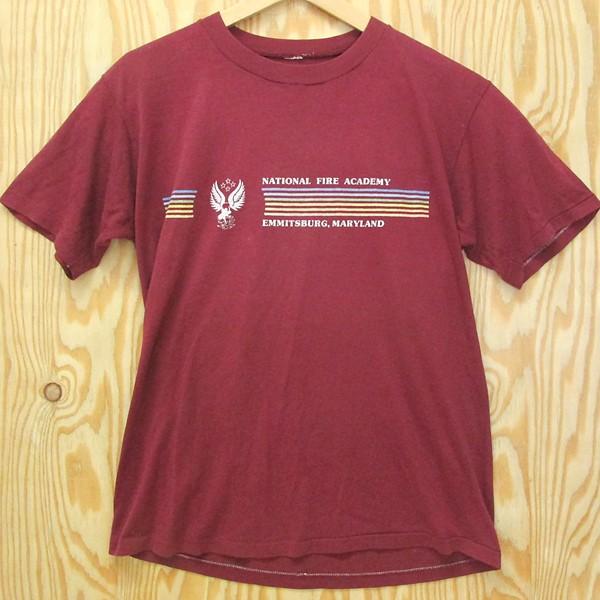 OLD古着 Tシャツ NATIONAL FIRE ACADEMY ワインレッド アメリカ古着