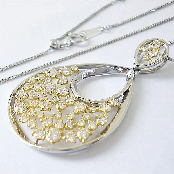 K18 PT900 ネックレス ダイヤモンド 1.50ct 雫モチーフ ドロップ型  