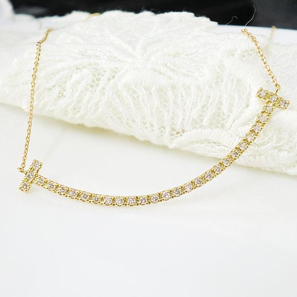 K18 スマイルラインネックレス N00268 K18 PT コンビ スマイル ラインネックレス 0.3ct