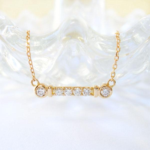 K18 ライン ネックレス ダイヤモンド 0.10ct k18 18金 ゴールド PG WG 