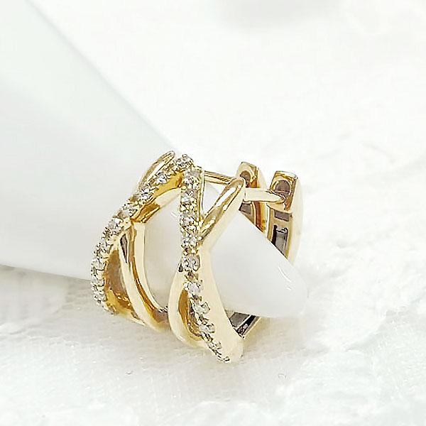 PT900 縦2.5cm 各0.3ct 中折れバネ式フープピアス K18YG/PG/WG/Pt900 ダイヤモンド 中折れ フープ ピアス バネ式 クロス