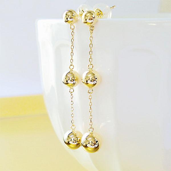 k18 丸玉 ピアス ボールピアス ロングピアス 18金 ゴールド 