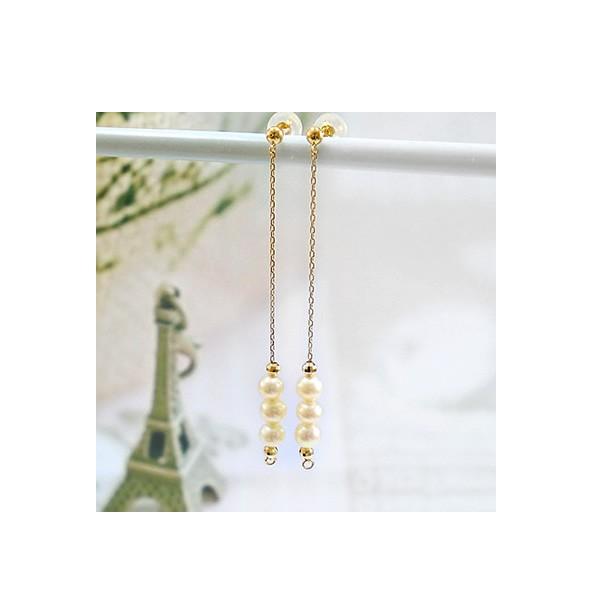 淡水パール ロングチェーン ピアス(片耳用) k18 2way K18 k18 ロングピアス パール 2WAY 淡水真珠 18金 ゴールド PG