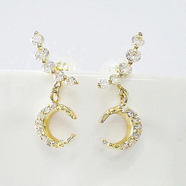 k18 ピアス ダイヤモンド 0.30ct ムーン 月 三日月 ライン 揺れる 